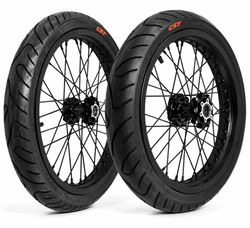 Complete 17in Emoto Super Moto Wheelset (Chrome/Black) - 79Bike/Surron/Eride/Ventus